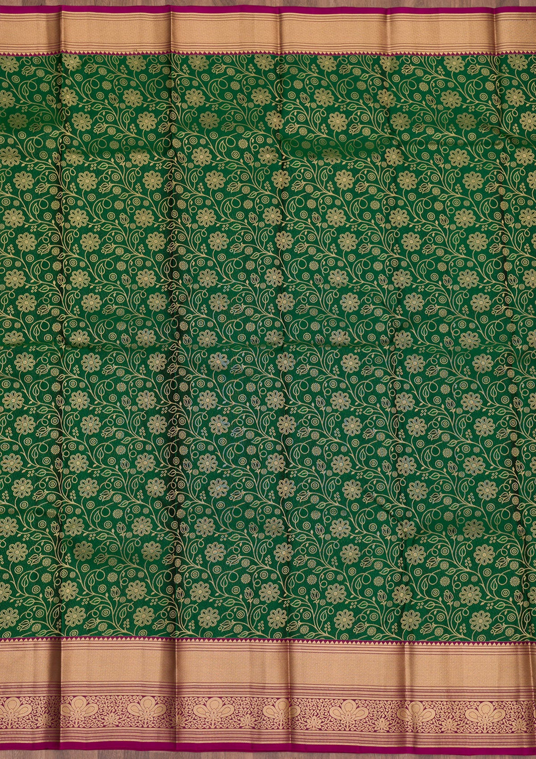 Bottle Green Zariwork Pure Silk Saree-Koskii