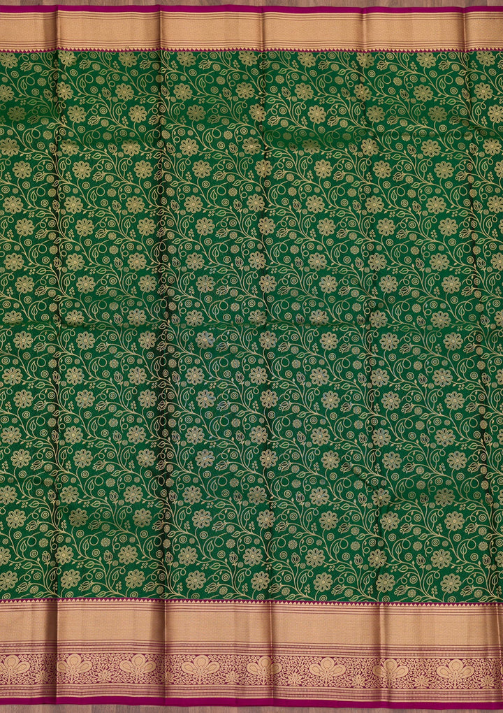 Bottle Green Zariwork Pure Silk Saree-Koskii