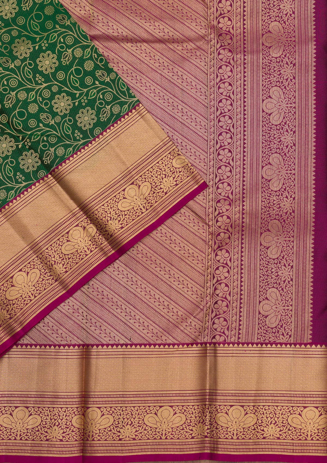 Bottle Green Zariwork Pure Silk Saree-Koskii