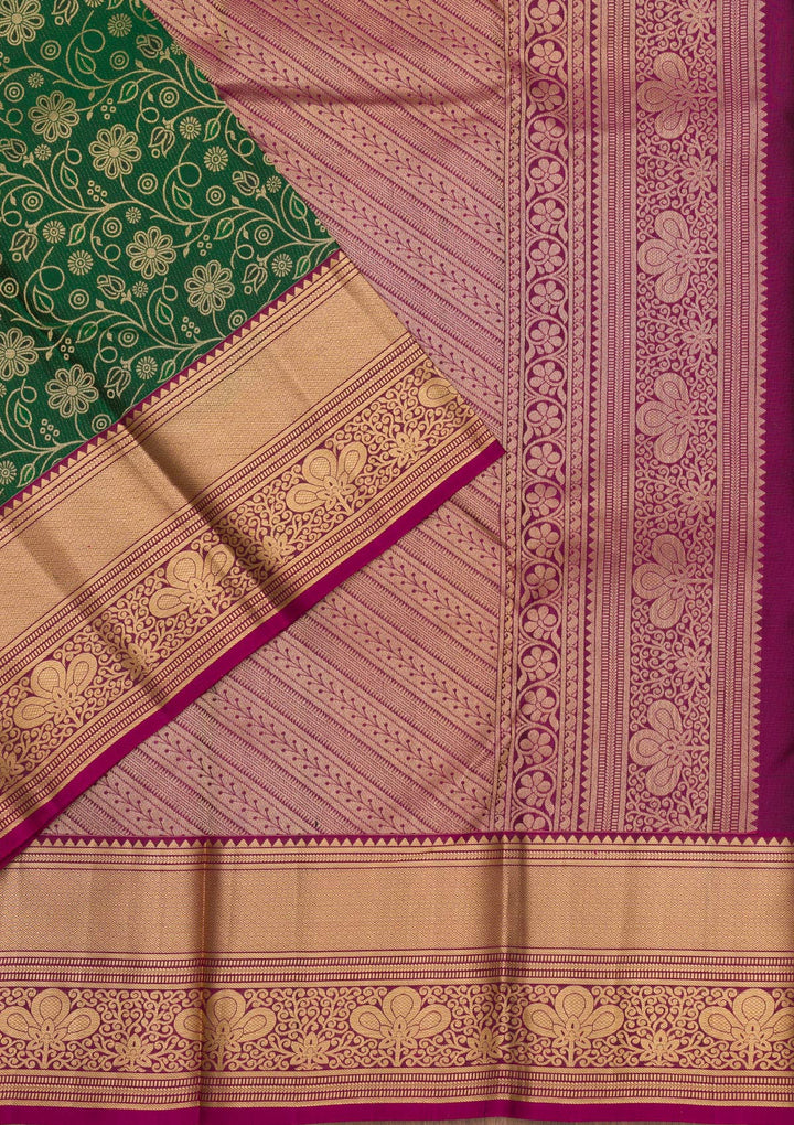 Bottle Green Zariwork Pure Silk Saree-Koskii