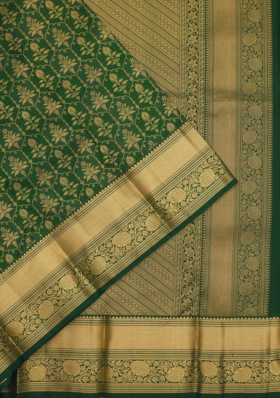 Bottle Green Zariwork Pure Silk Saree