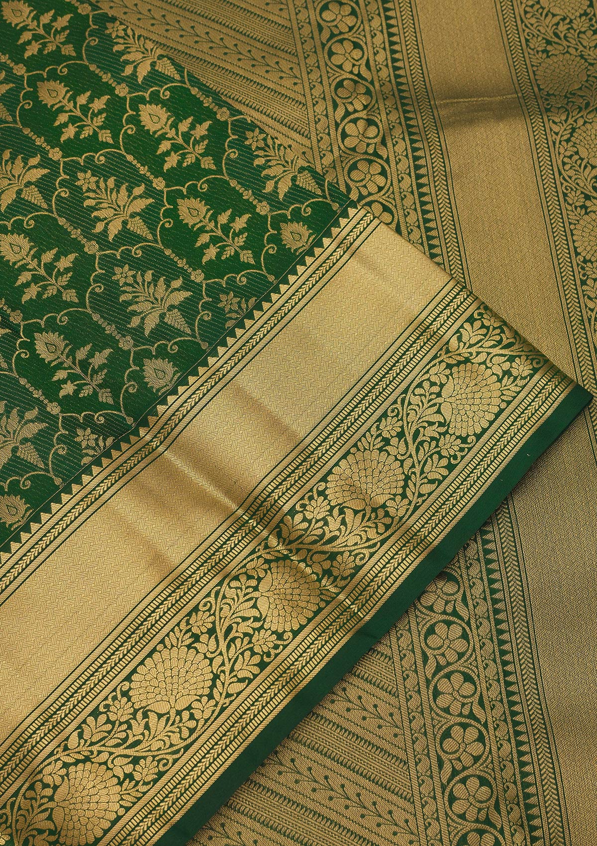 Bottle Green Zariwork Pure Silk Saree