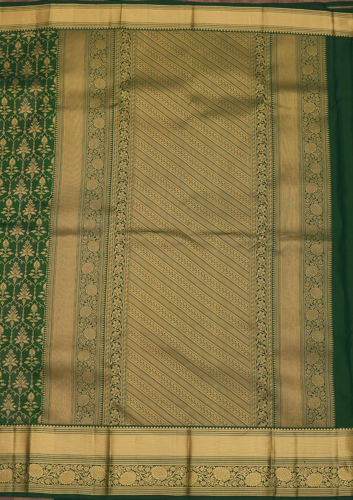 Bottle Green Zariwork Pure Silk Saree