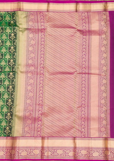 Bottle Green Zariwork Pure Silk Saree-Koskii