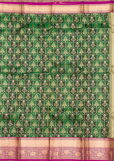 Bottle Green Zariwork Pure Silk Saree-Koskii