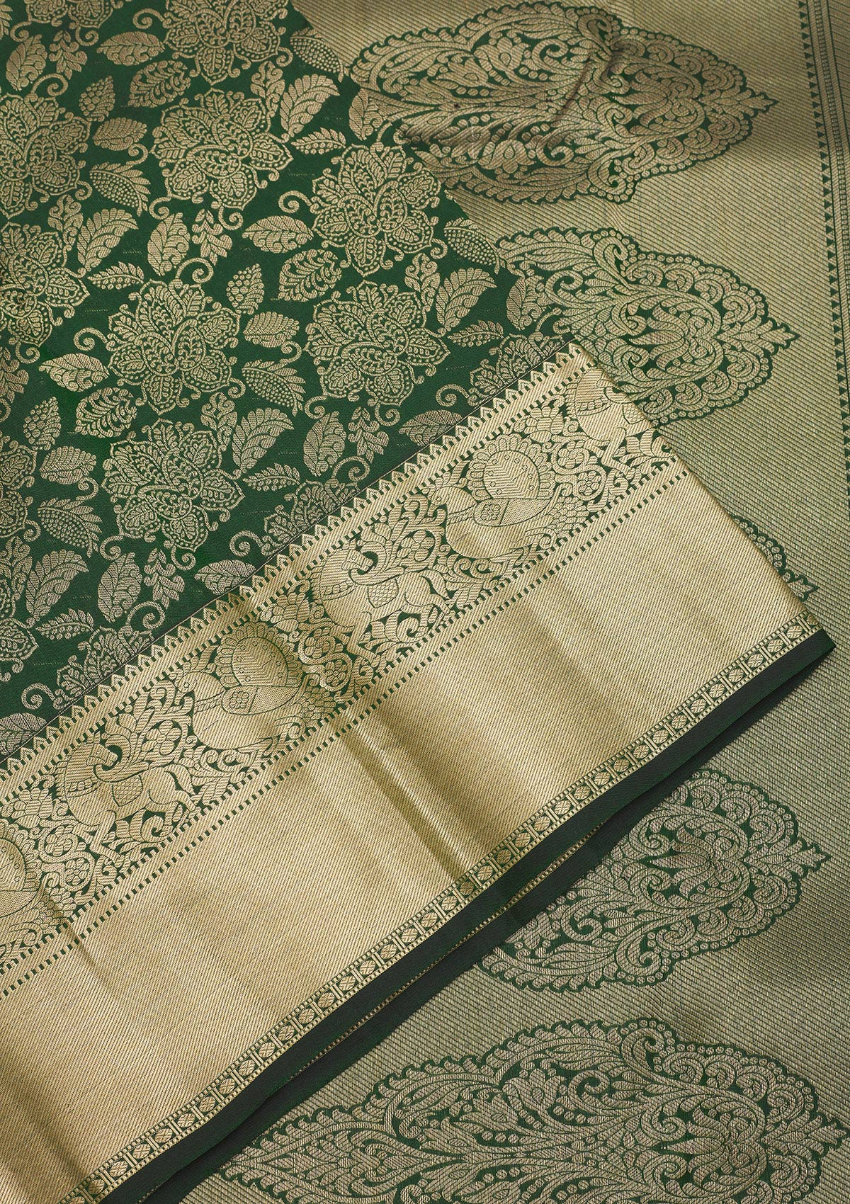 Bottle Green Zariwork Pure Silk Saree