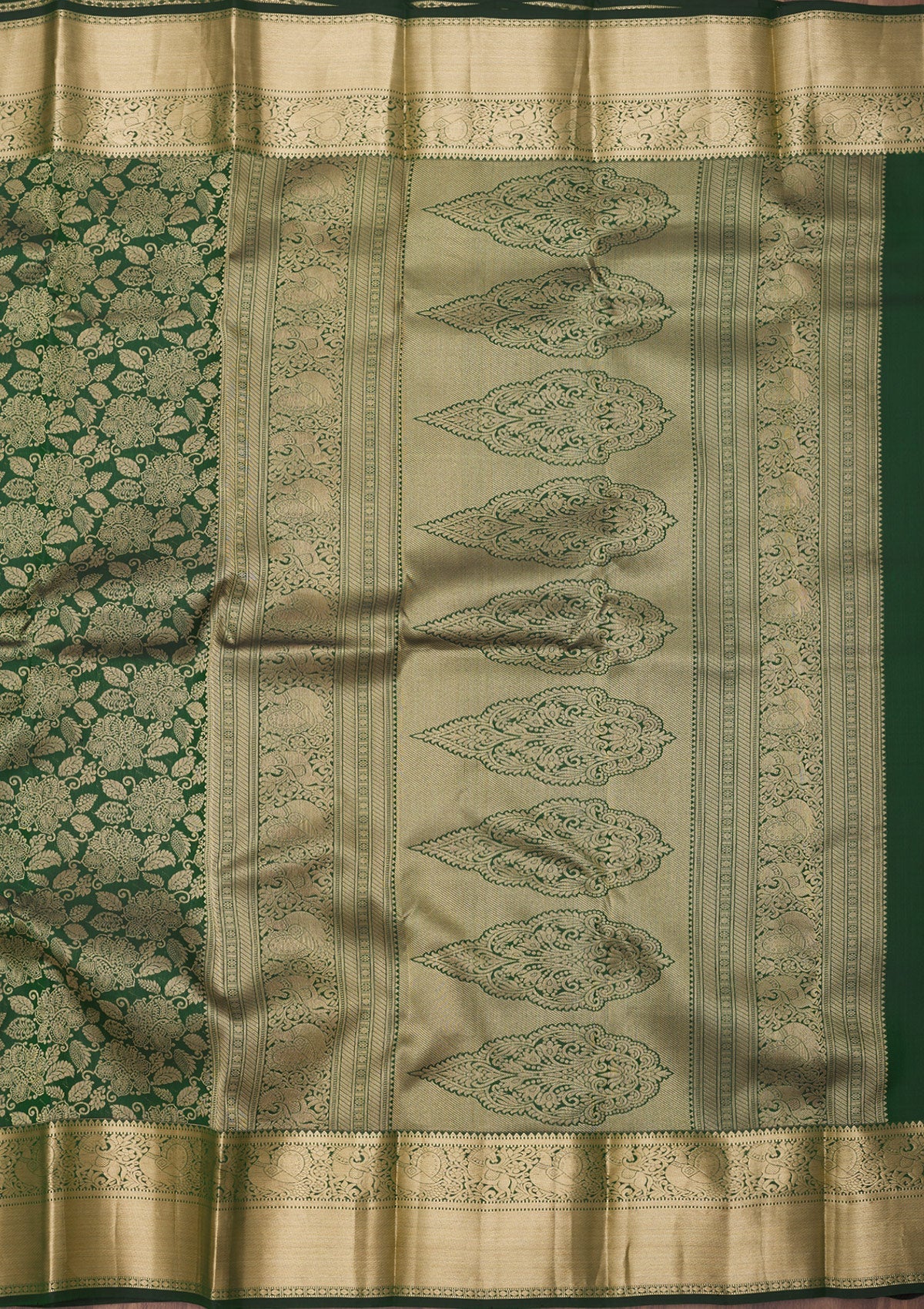 Bottle Green Zariwork Pure Silk Saree