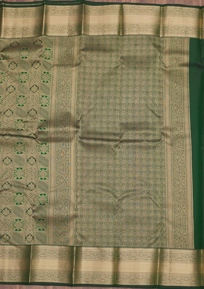 Bottle Green Zariwork Pure Silk Saree-Koskii