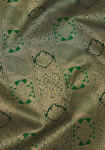 Bottle Green Zariwork Pure Silk Saree-Koskii