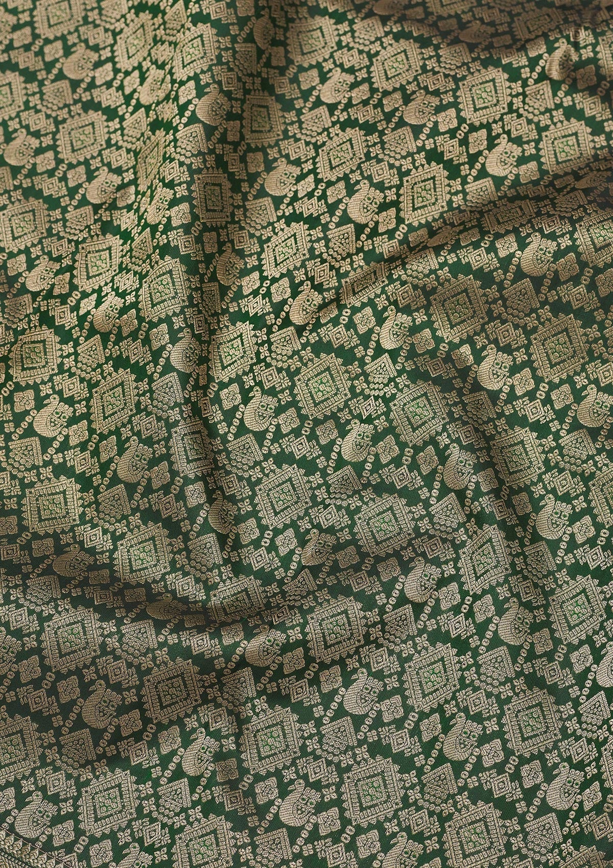 Bottle Green Zariwork Pure Silk Saree-Koskii