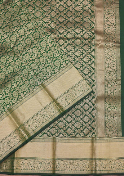 Bottle Green Zariwork Pure Silk Saree-Koskii