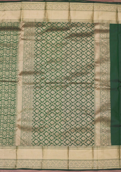 Bottle Green Zariwork Pure Silk Saree-Koskii