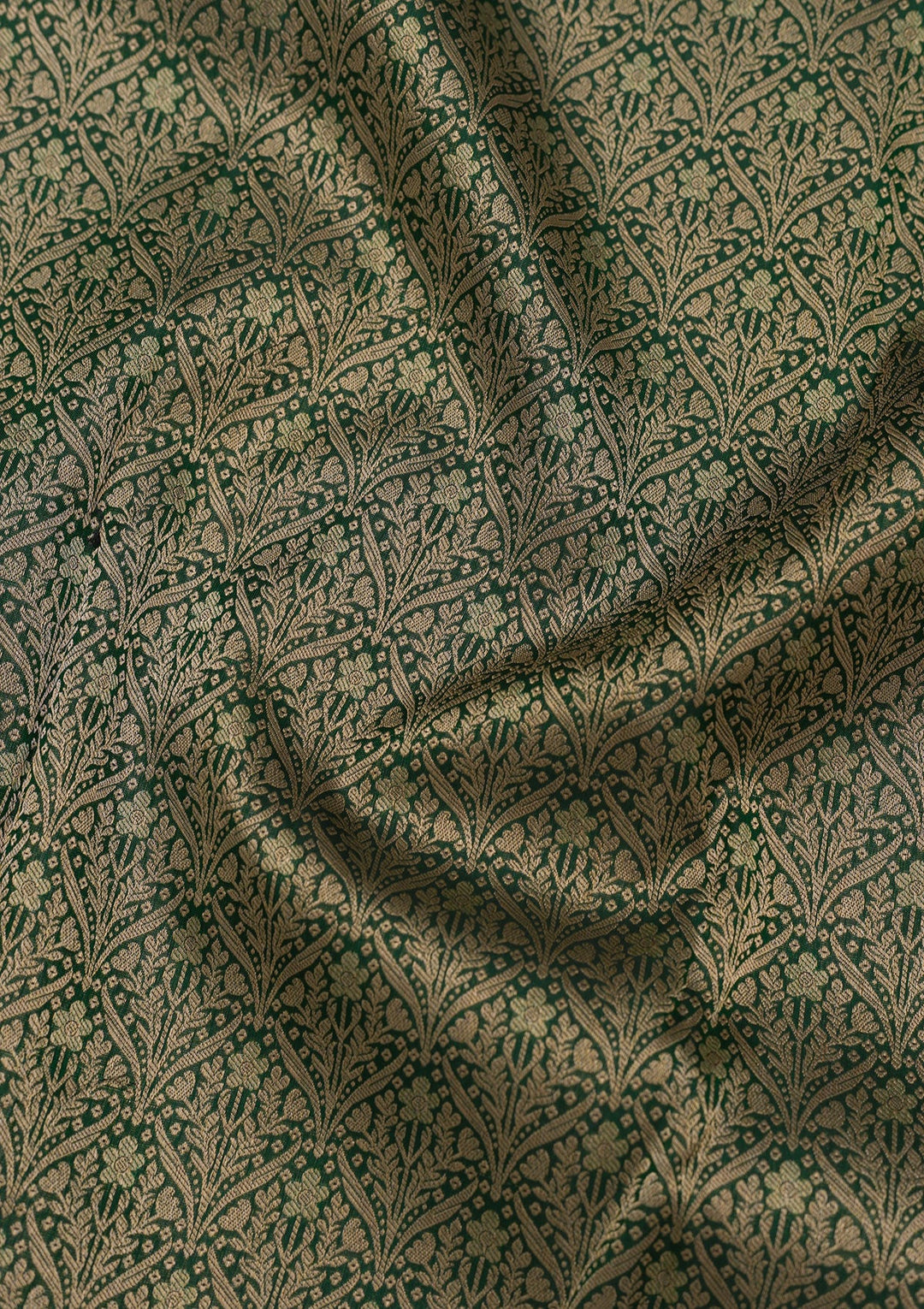 Bottle Green Zariwork Pure Silk Saree-Koskii