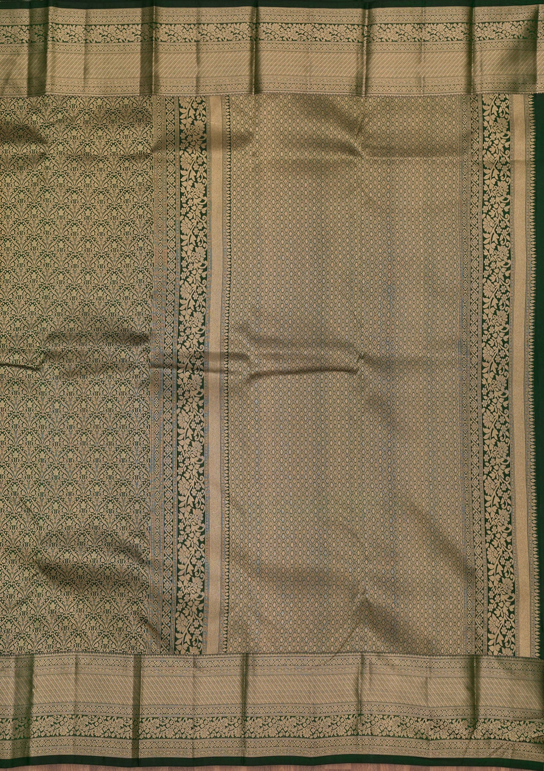 Bottle Green Zariwork Pure Silk Saree-Koskii