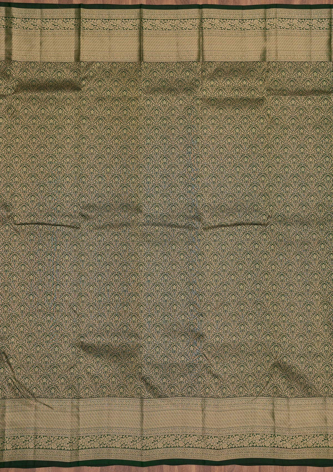 Bottle Green Zariwork Pure Silk Saree-Koskii