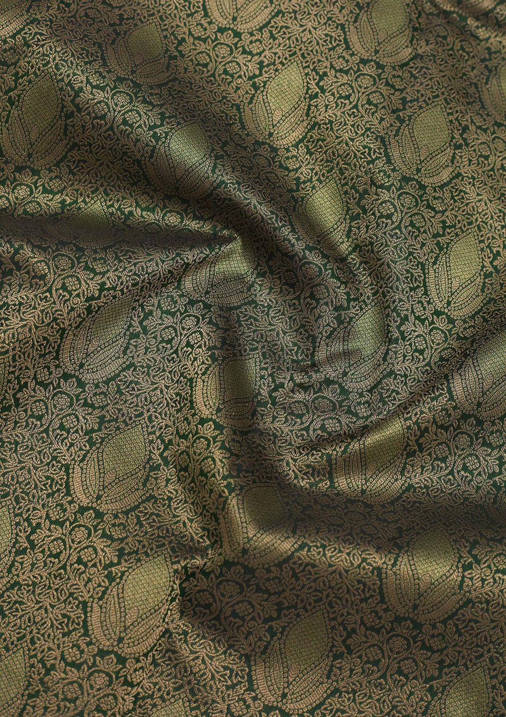 Bottle Green Zariwork Pure Silk Saree-Koskii