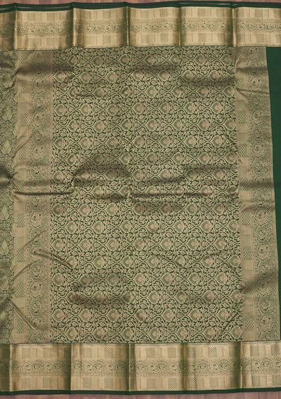 Bottle Green Zariwork Pure Silk Saree-Koskii