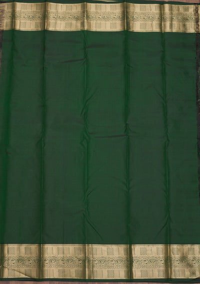 Bottle Green Zariwork Pure Silk Saree-Koskii