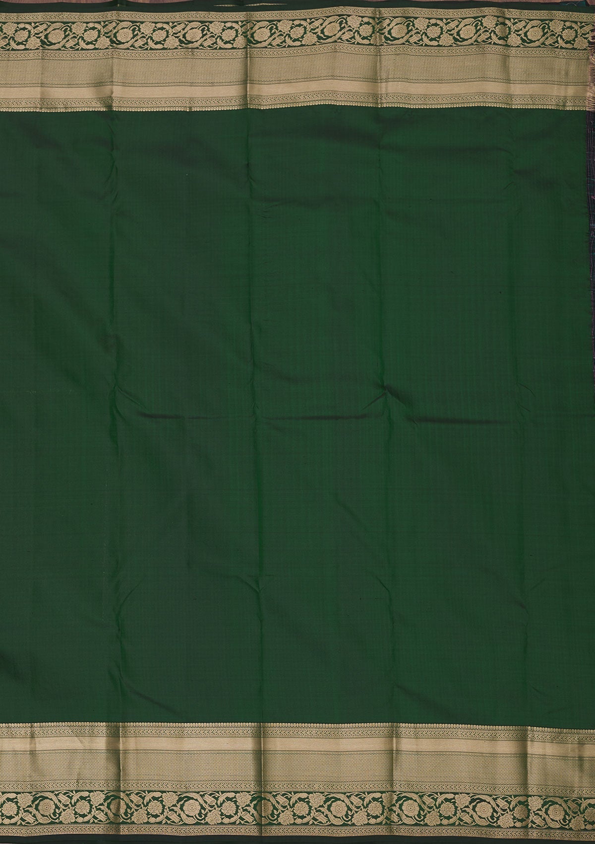 Bottle Green Zariwork Pure Silk Saree-Koskii