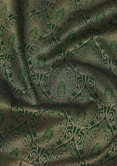 Bottle Green Zariwork Pure Silk Saree-Koskii