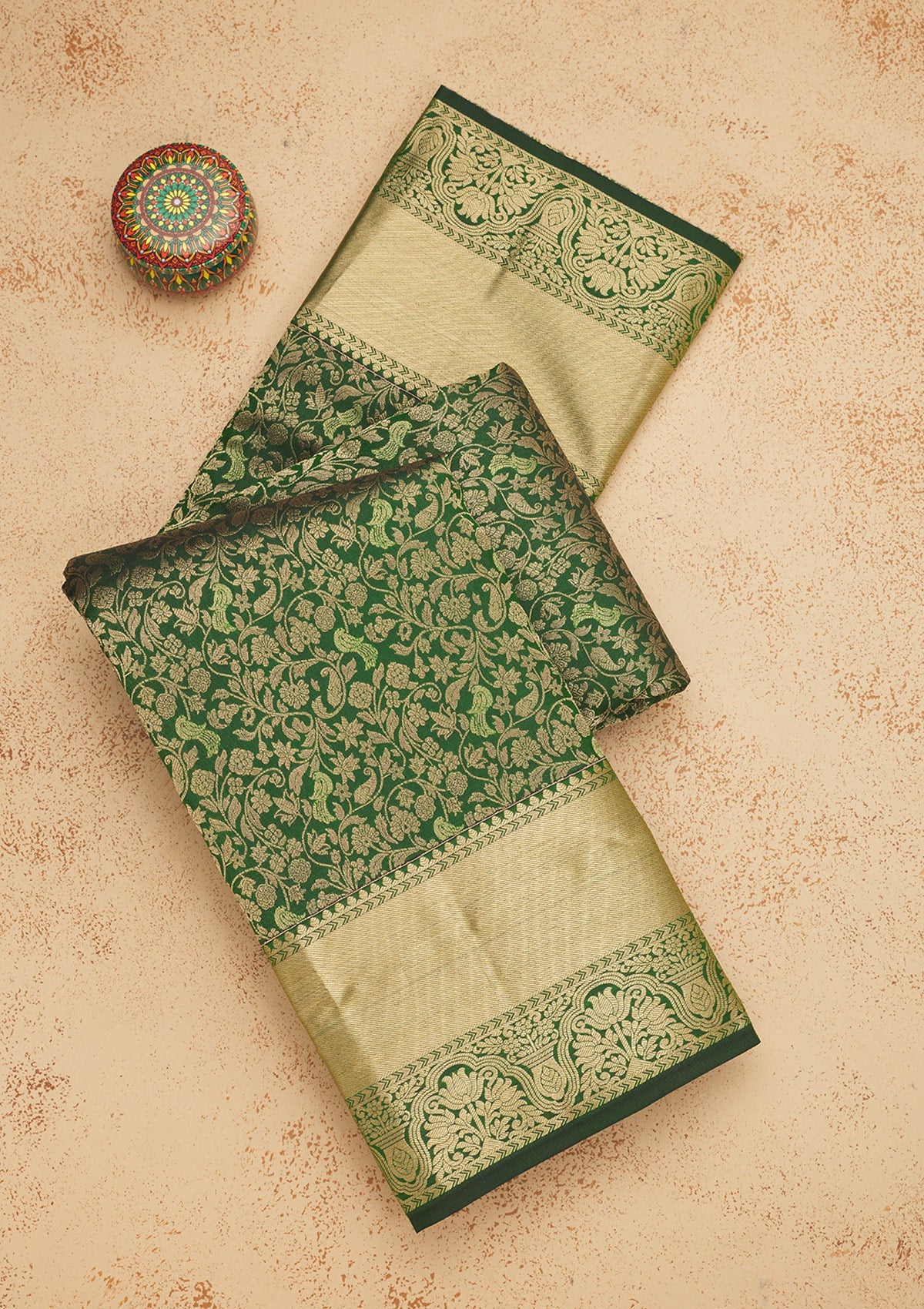 Bottle Green Zariwork Pure Silk Saree-Koskii