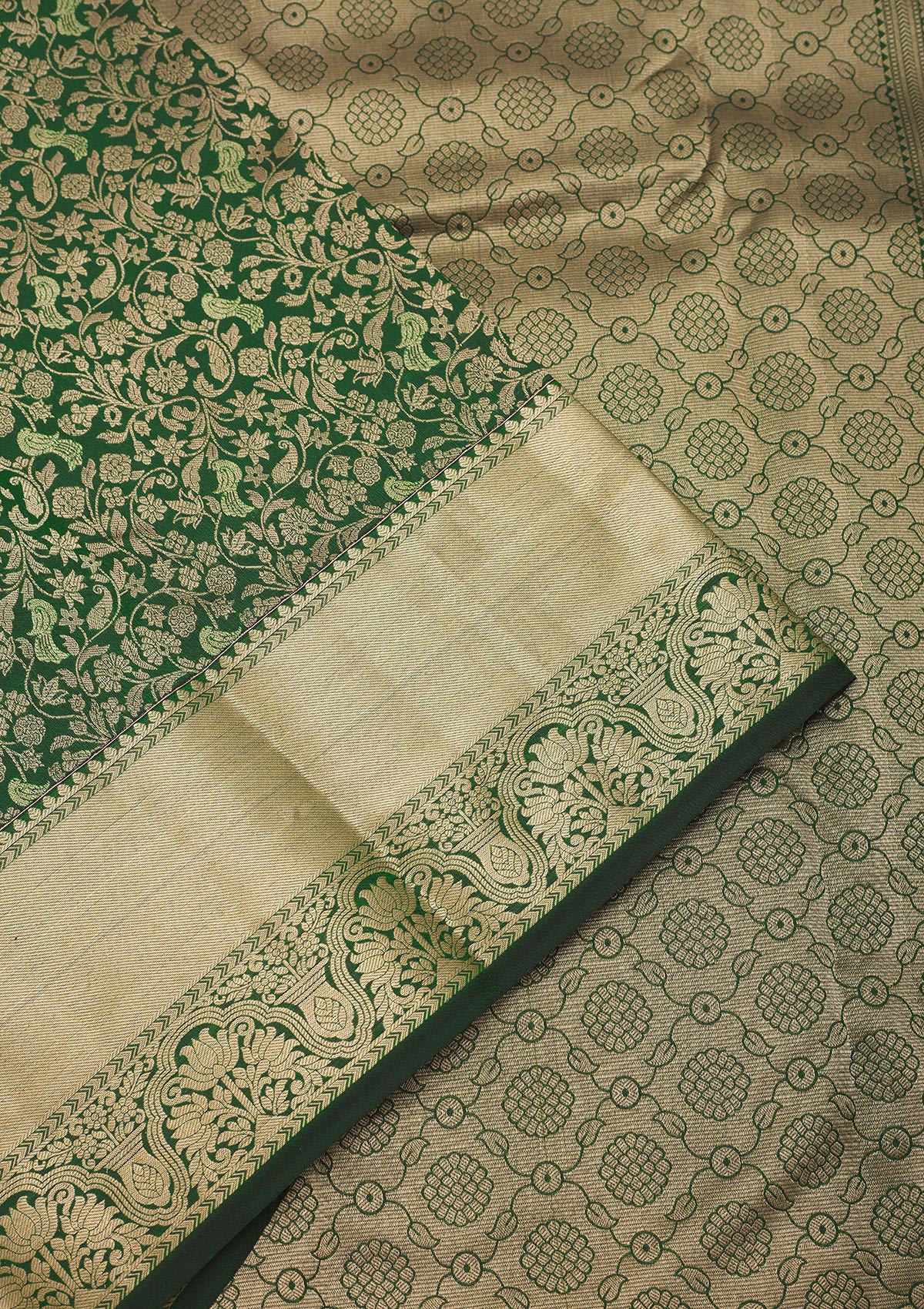 Bottle Green Zariwork Pure Silk Saree