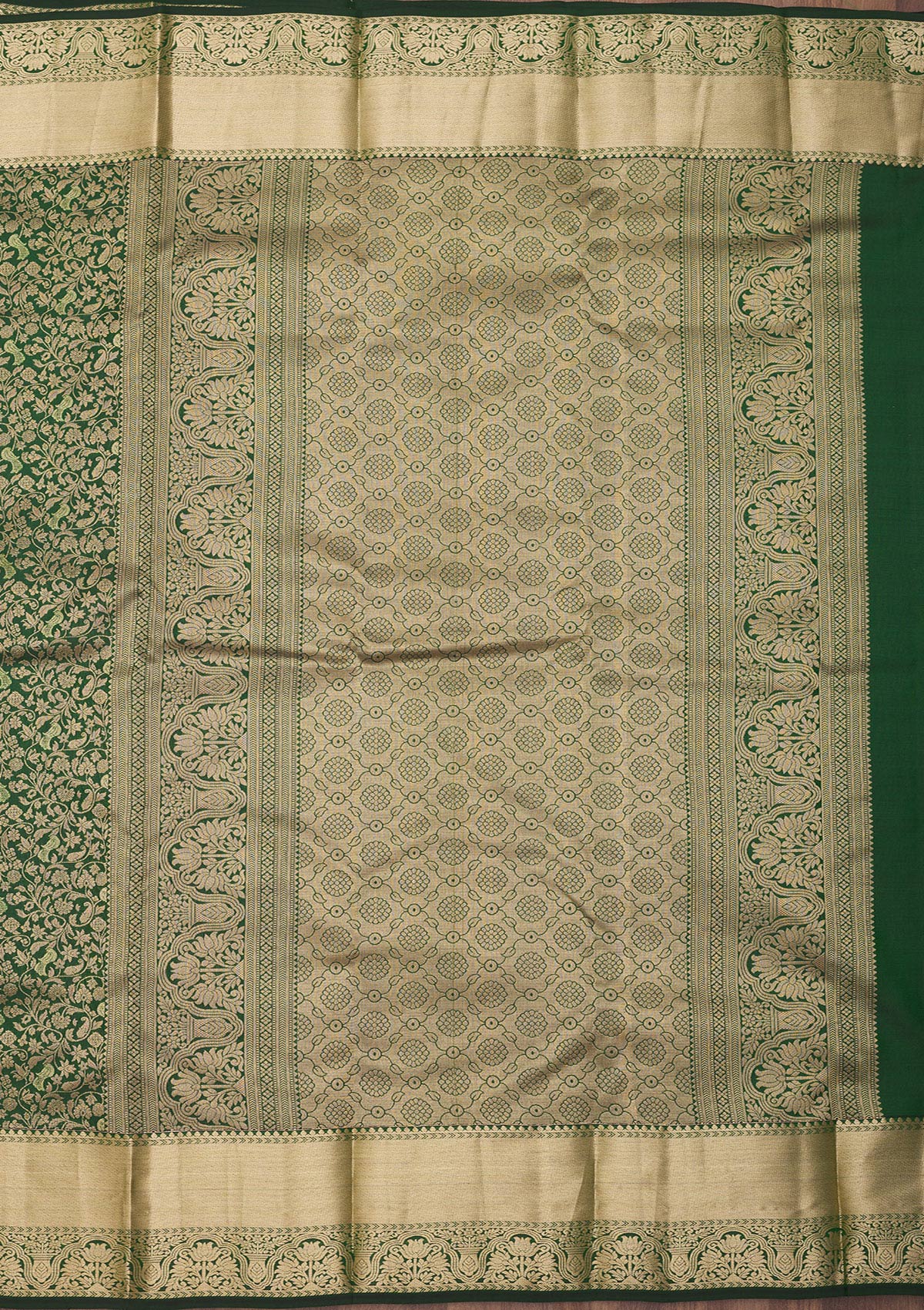 Bottle Green Zariwork Pure Silk Saree