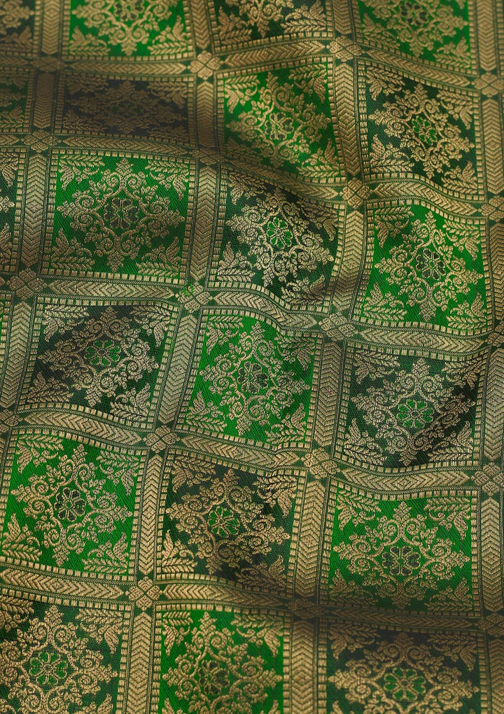 Bottle Green Zariwork Pure Silk Saree-Koskii