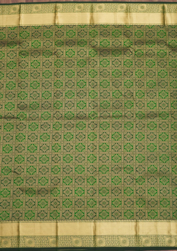 Bottle Green Zariwork Pure Silk Saree-Koskii