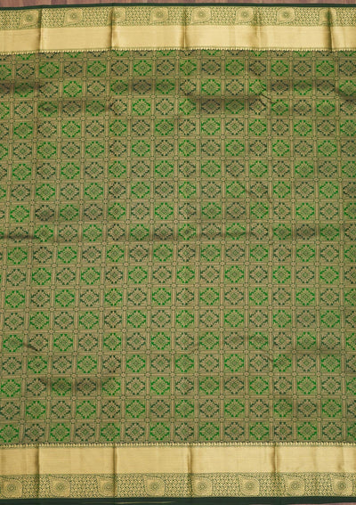 Bottle Green Zariwork Pure Silk Saree-Koskii