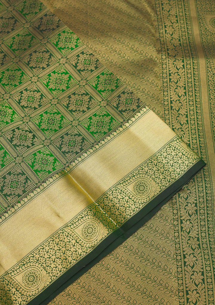 Bottle Green Zariwork Pure Silk Saree-Koskii