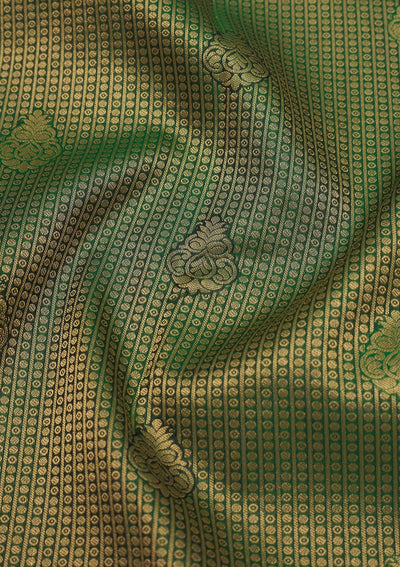 Bottle Green Zariwork Pure Silk Saree-Koskii