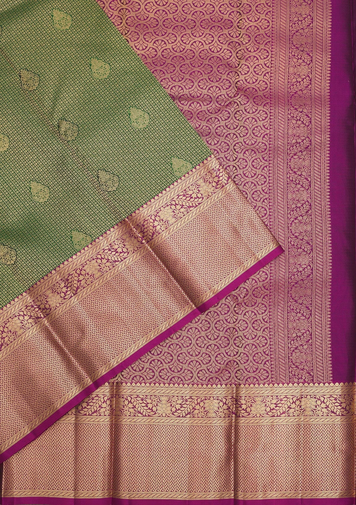 Bottle Green Zariwork Pure Silk Saree-Koskii