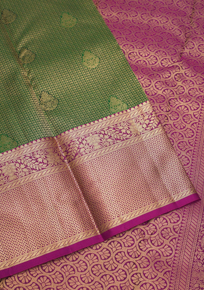 Bottle Green Zariwork Pure Silk Saree-Koskii