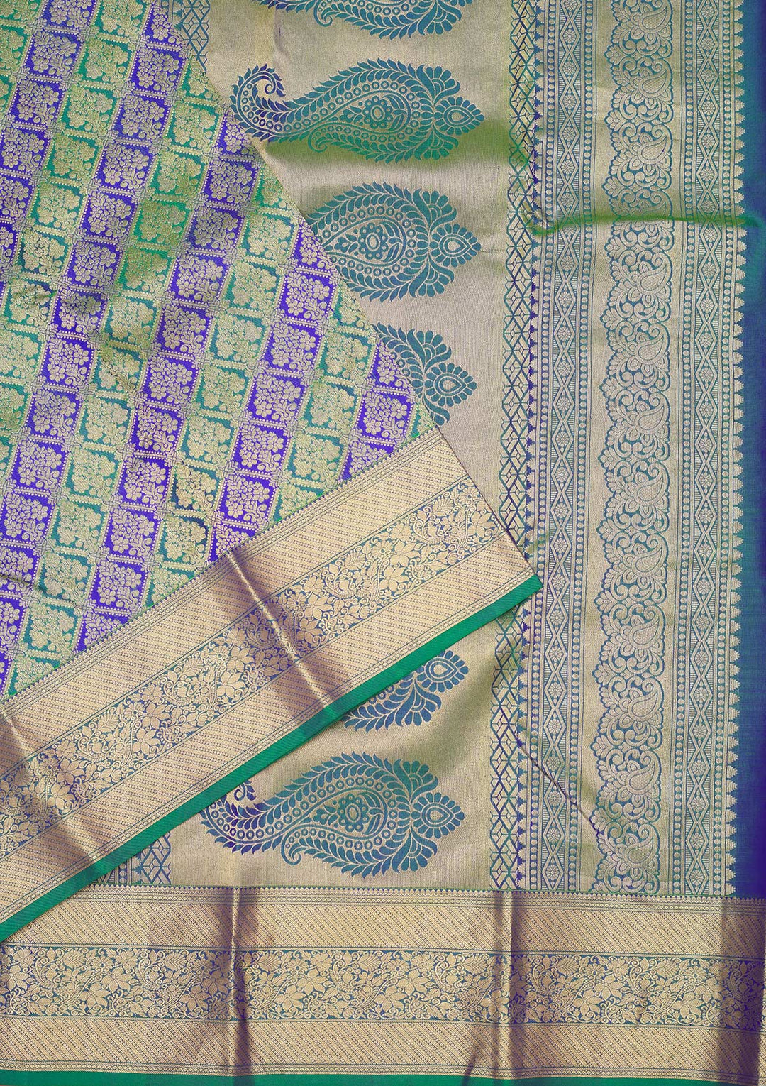 Bottle Green Zariwork Pure Silk Saree-Koskii