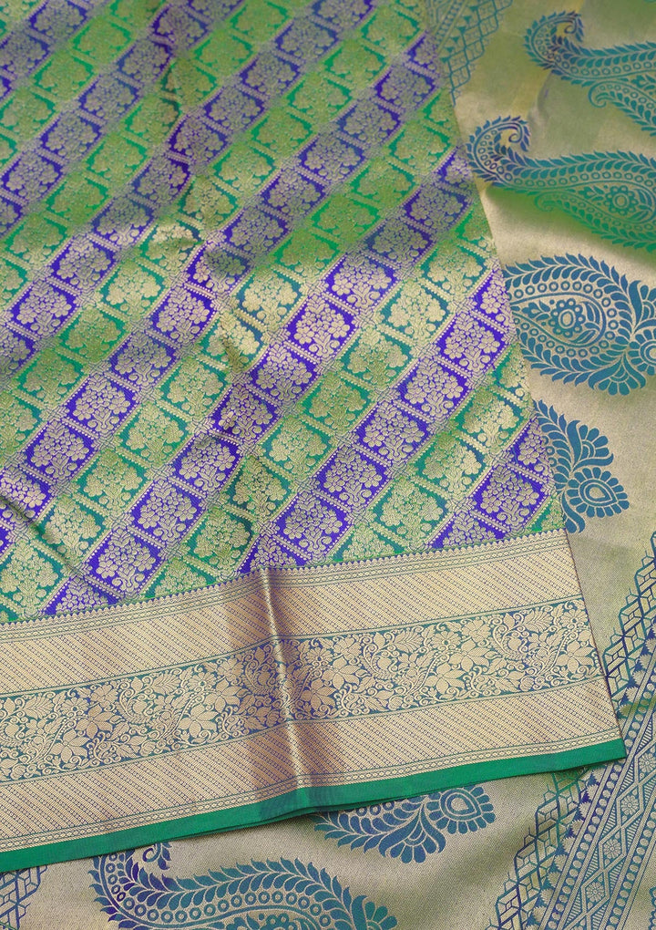 Bottle Green Zariwork Pure Silk Saree-Koskii