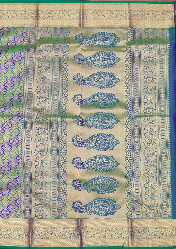 Bottle Green Zariwork Pure Silk Saree-Koskii