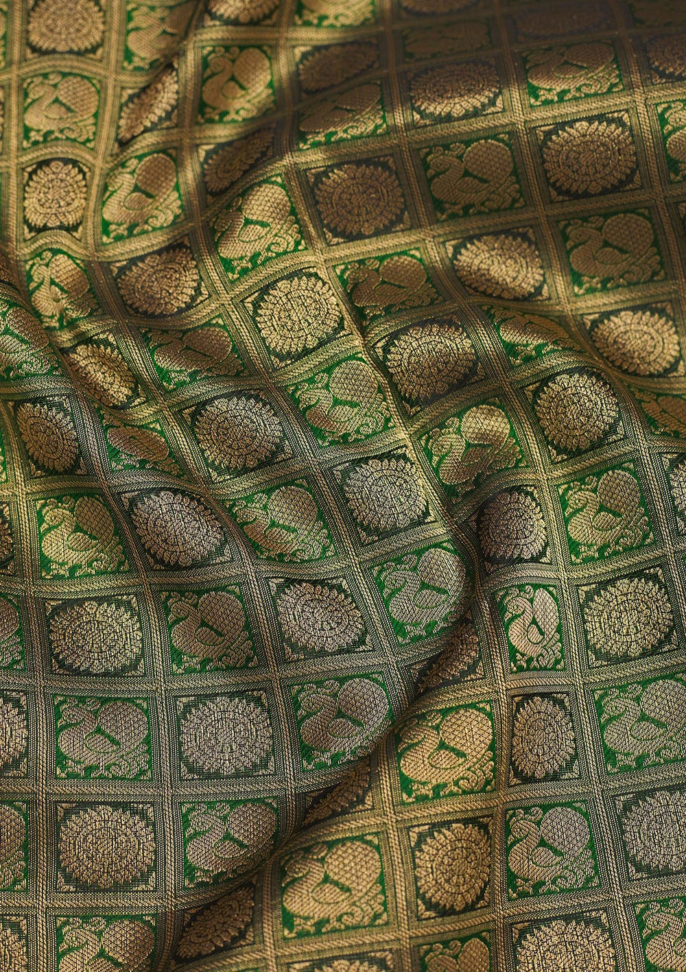 Bottle Green Zariwork Pure Silk Saree-Koskii