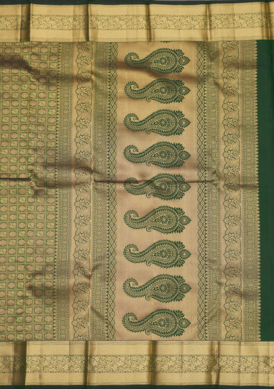 Bottle Green Zariwork Pure Silk Saree-Koskii