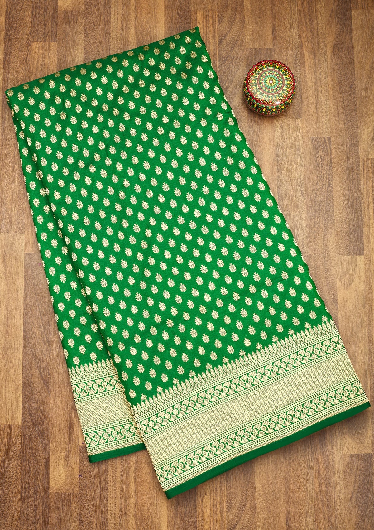 Bottle Green Zariwork Pure Silk Saree-Koskii