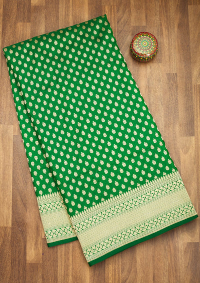 Bottle Green Zariwork Pure Silk Saree-Koskii