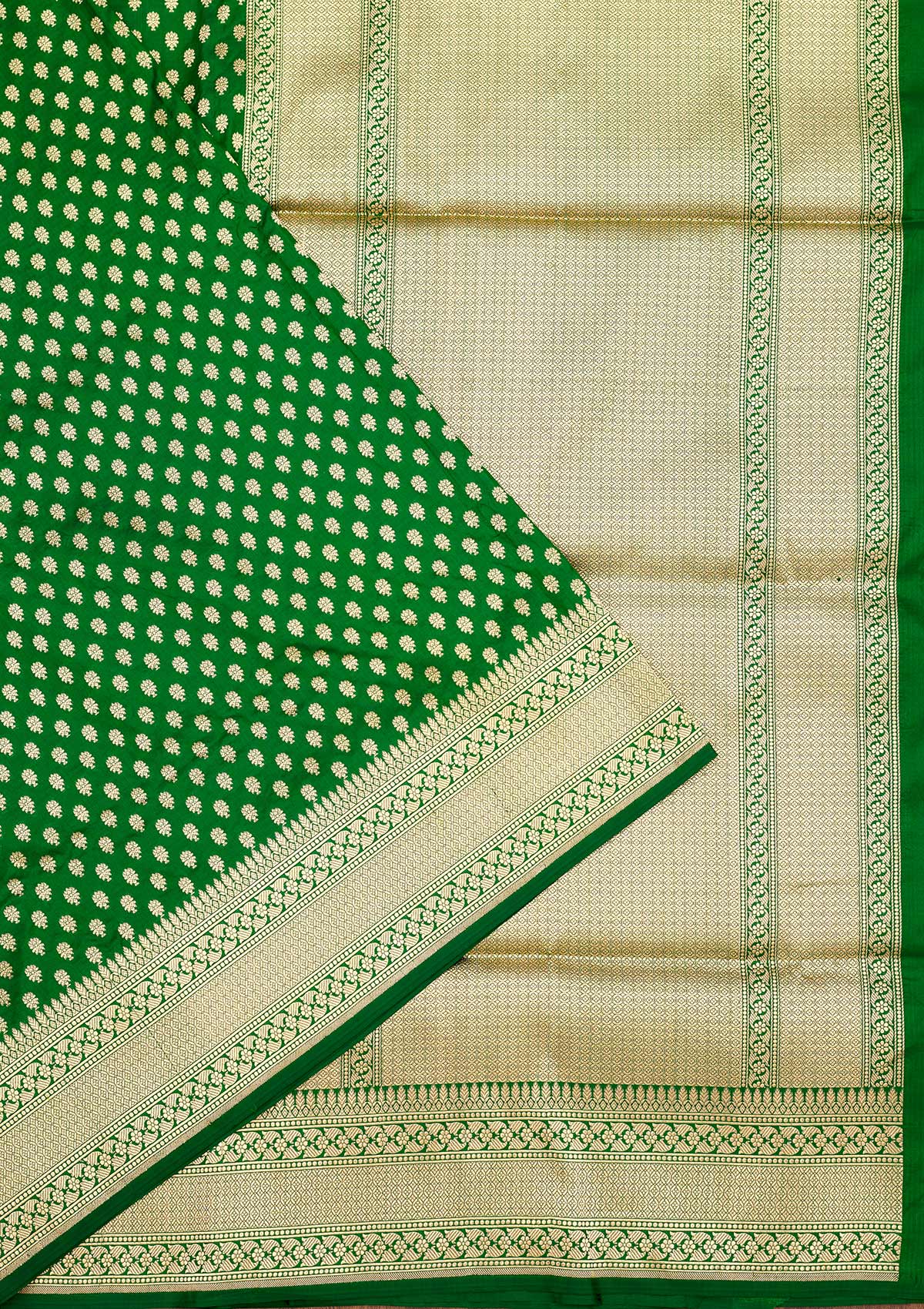 Bottle Green Zariwork Pure Silk Saree-Koskii