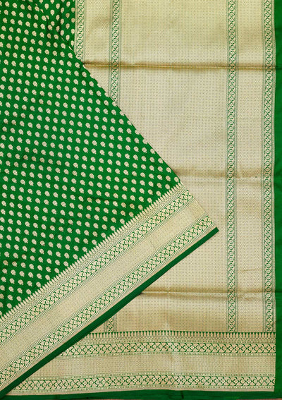 Bottle Green Zariwork Pure Silk Saree-Koskii