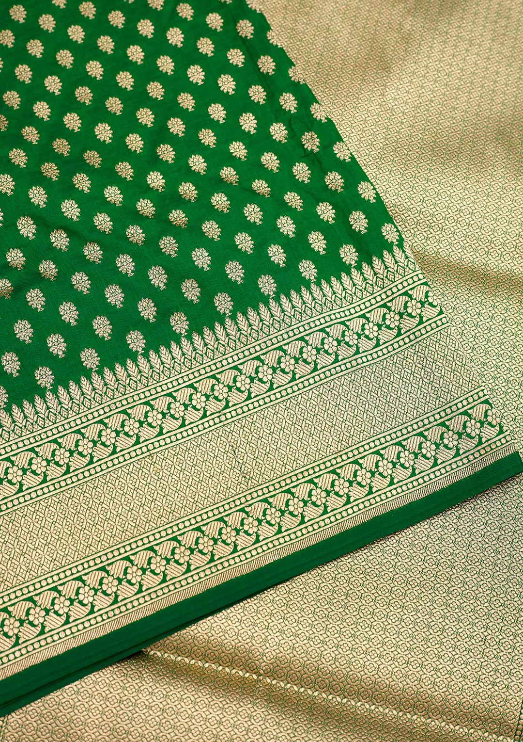 Bottle Green Zariwork Pure Silk Saree-Koskii
