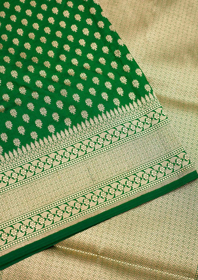 Bottle Green Zariwork Pure Silk Saree-Koskii