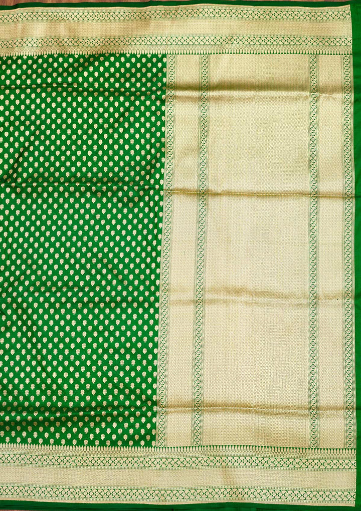 Bottle Green Zariwork Pure Silk Saree-Koskii