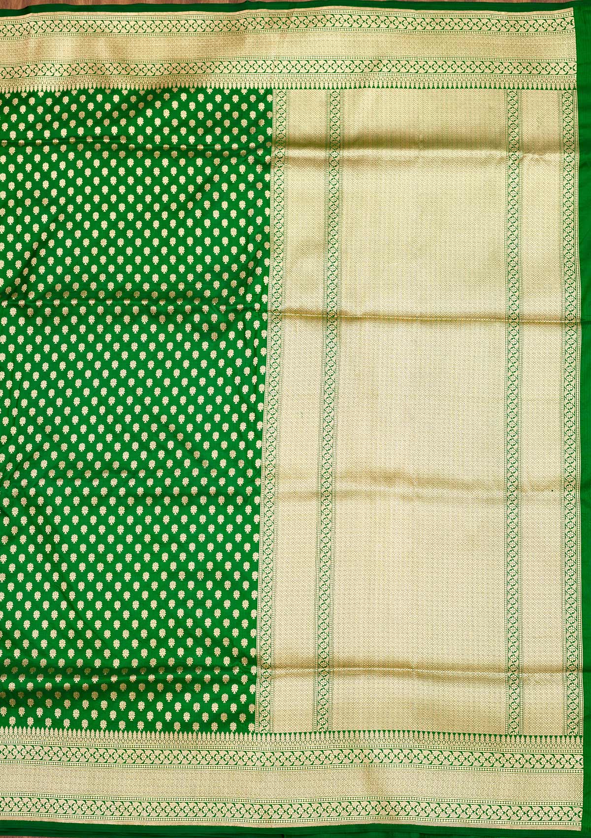 Bottle Green Zariwork Pure Silk Saree-Koskii