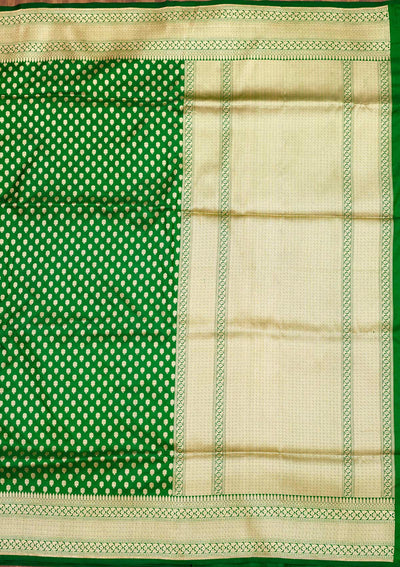 Bottle Green Zariwork Pure Silk Saree-Koskii