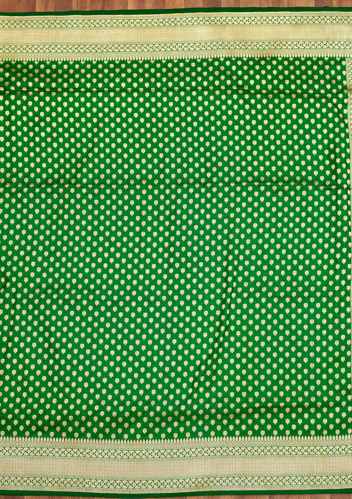 Bottle Green Zariwork Pure Silk Saree-Koskii