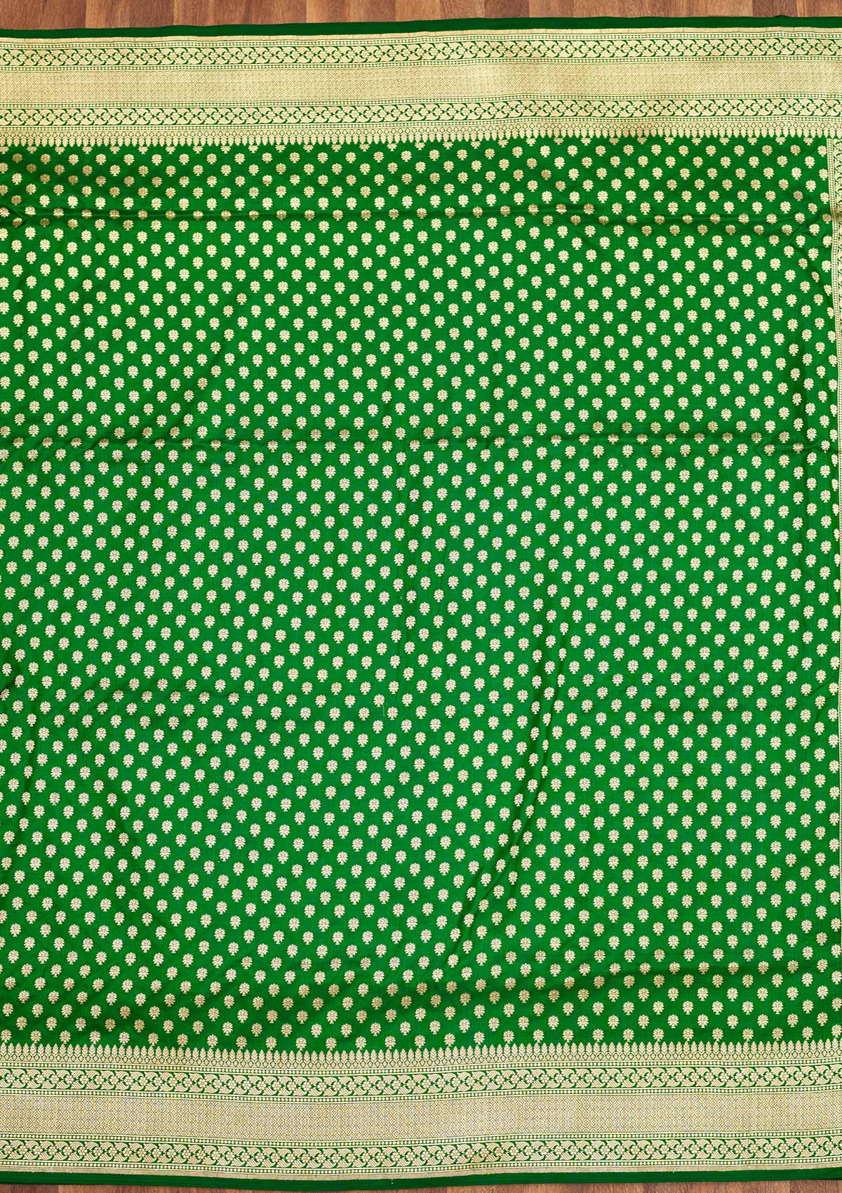 Bottle Green Zariwork Pure Silk Saree-Koskii